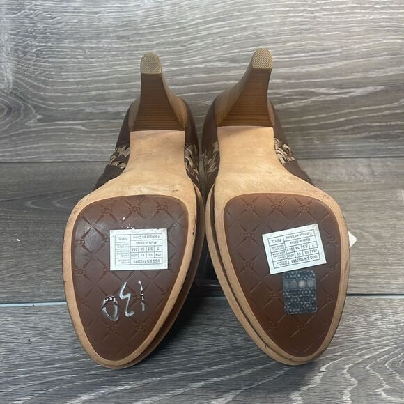 NWT Ugg Fatima Woven Brown Leather Women’s Sz 7 Elegant Platform Heeled Shoes - Picture 7 of 16